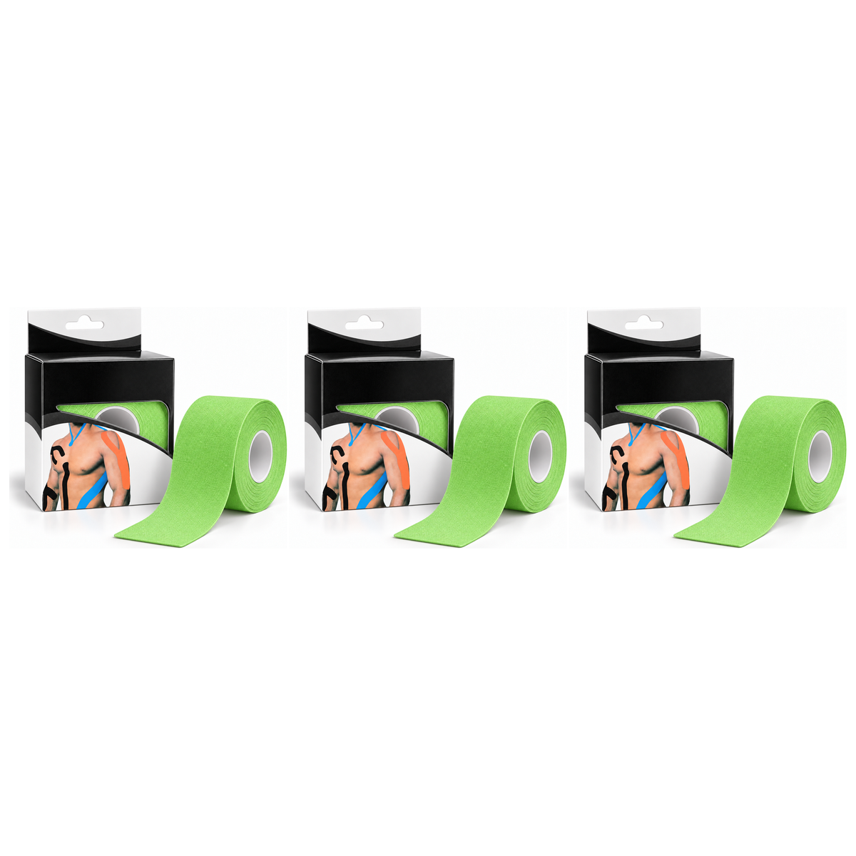 3x 5m Roll Sports & Therapy Kinesiology Tape Pack - 5cm Width in Light Green (Self-Adhesive)
