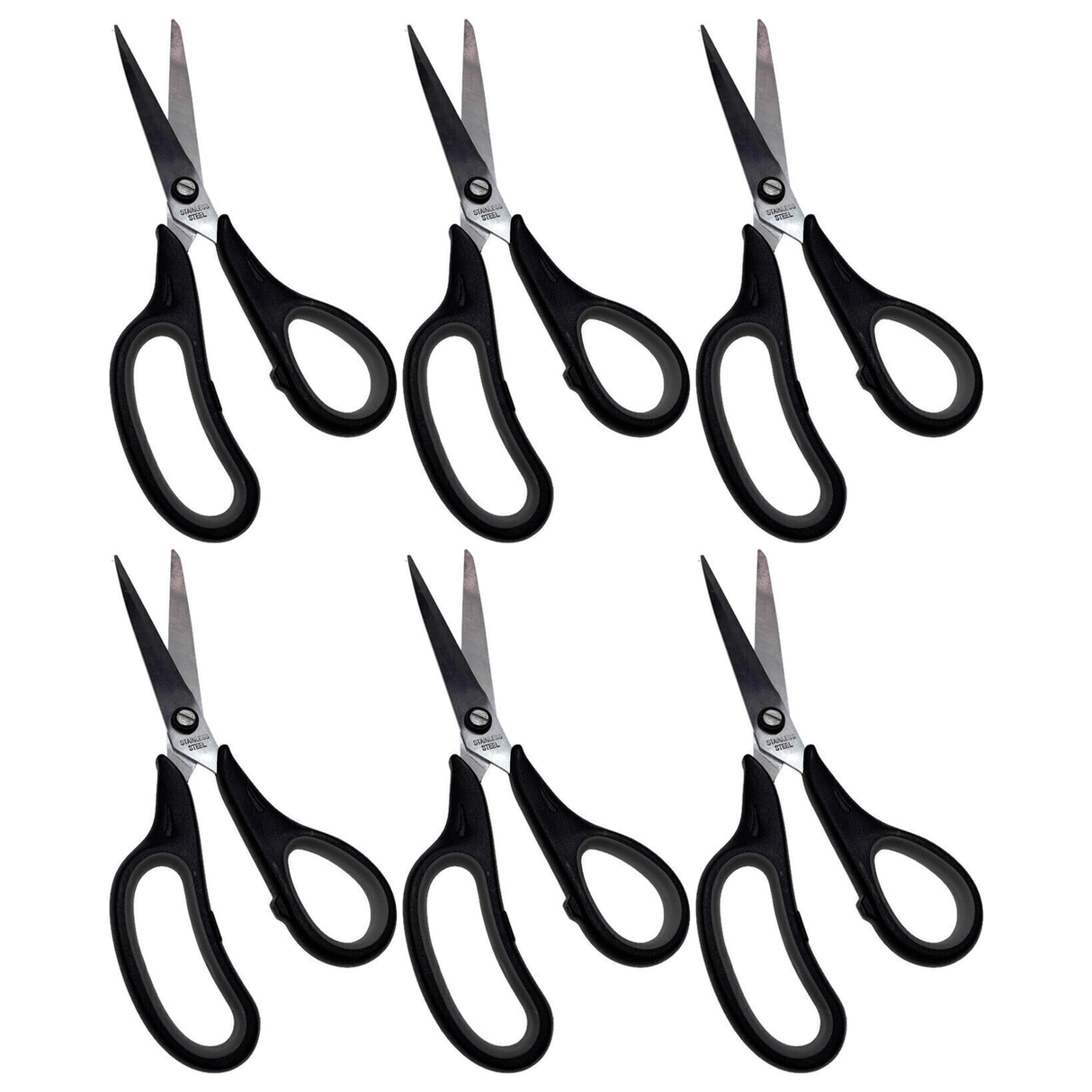 6x Sharp Stainless Steel Scissors with Soft Handle Bulk Pack (Kitchen, Craft and Office)