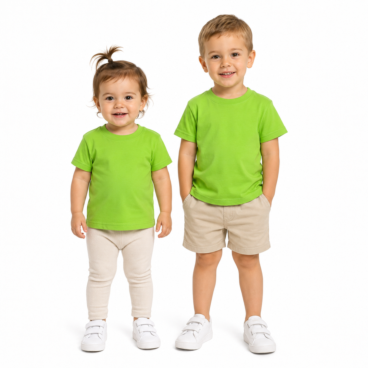 TODDLER PLAIN T SHIRT 100% COTTON Basic Blank Tee Top Teen Teenager Crew Kids - Lime - 1