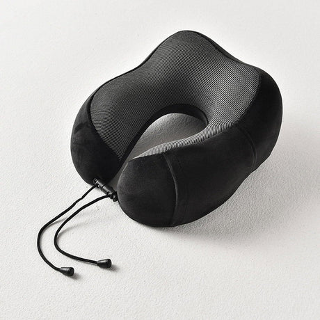 Velvet Memory Foam Neck Pillow Breathable for Travel Soft U Shaped Safety - Black