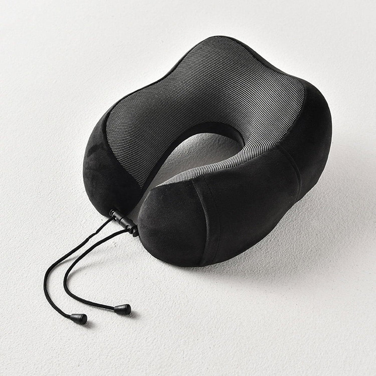 Velvet Memory Foam Neck Pillow Breathable for Travel Soft U Shaped Safety - Black