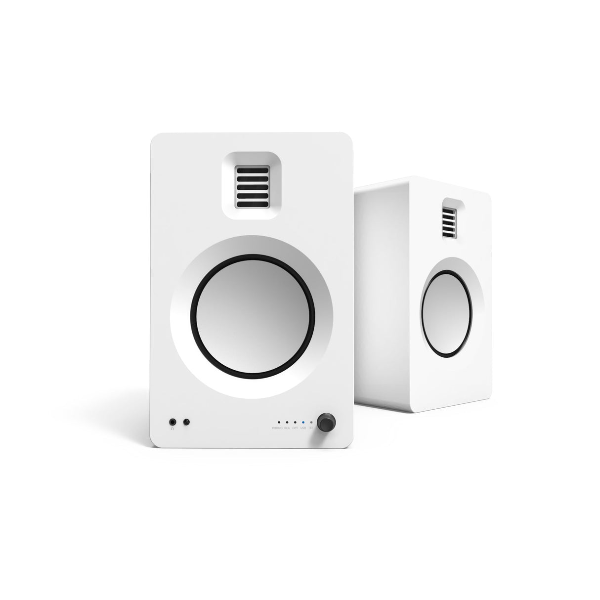 Kanto TUK 260W Matte White Powered Bookshelf Speakers with Headphone Out, USB Input, Dedicated Phono Pre-amp, Bluetooth - Pair