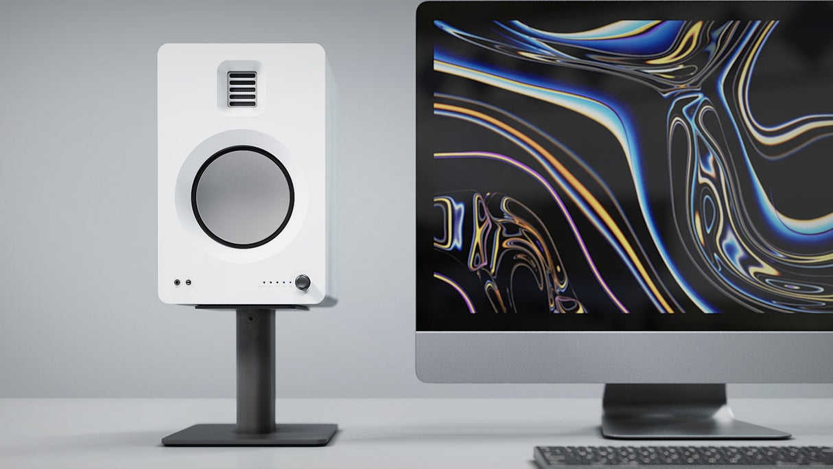 Kanto TUK 260W Matte White Powered Bookshelf Speakers with Headphone Out, USB Input, Dedicated Phono Pre-amp, Bluetooth - Pair