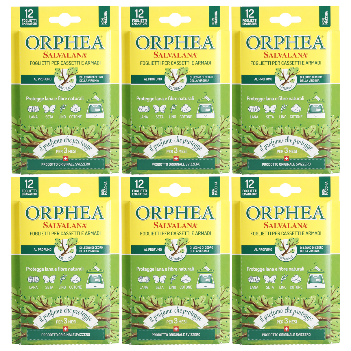 6x Orphea 12pcs Clothes Protector Scented Strips Bulk Pack - Virginian Cedarwood (Drawers/Closets)