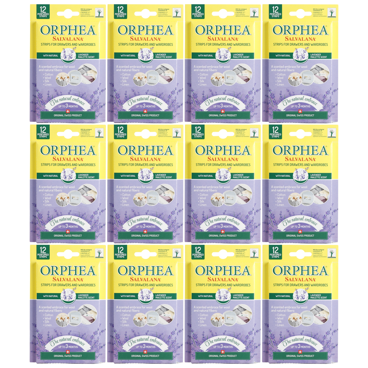 12x Orphea 12pcs Clothes Protector Scented Strips Bulk Pack - Natural Lavender (Drawers/Closets)