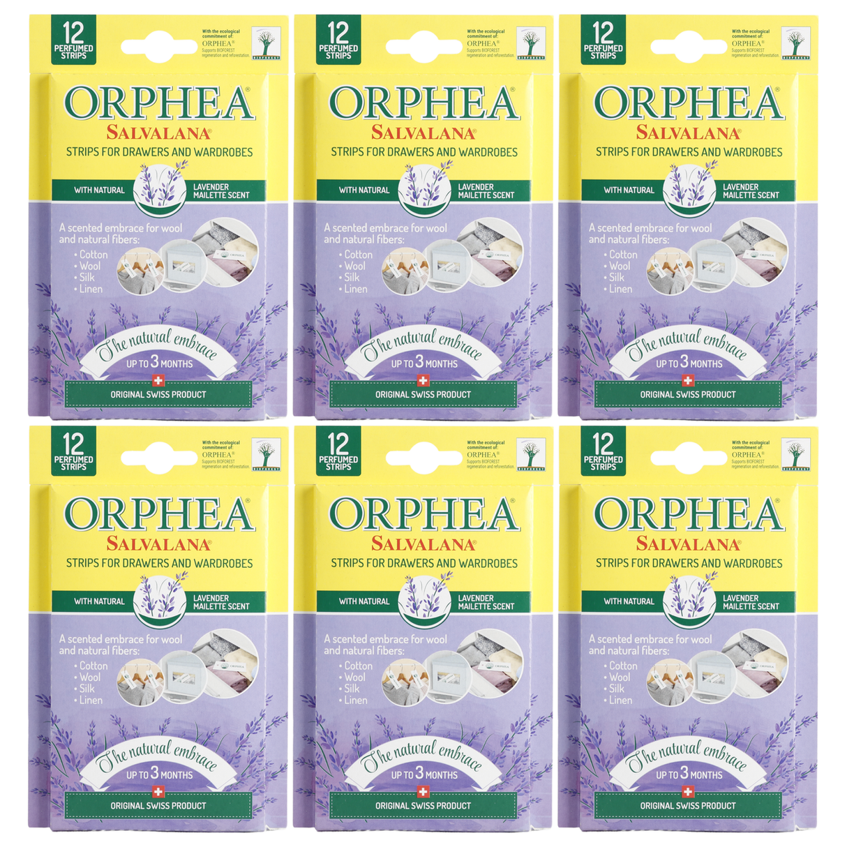 6x Orphea 12pcs Clothes Protector Scented Strips Bulk Pack - Natural Lavender (Drawers/Closets)