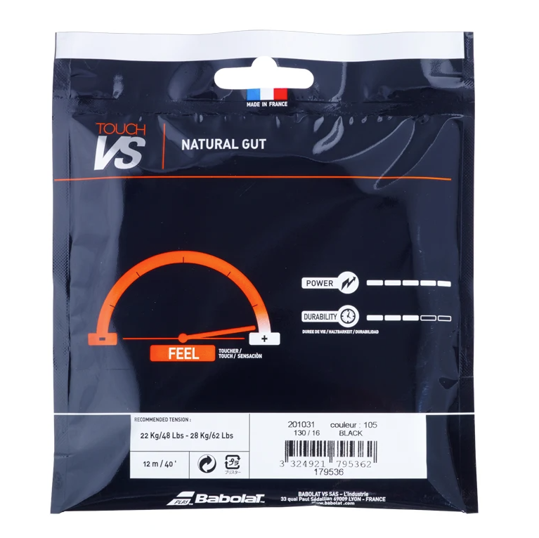 Babolat Touch VS Natural Gut Tennis Racquet Strings 130/16 - 12m (Full Set) - Black