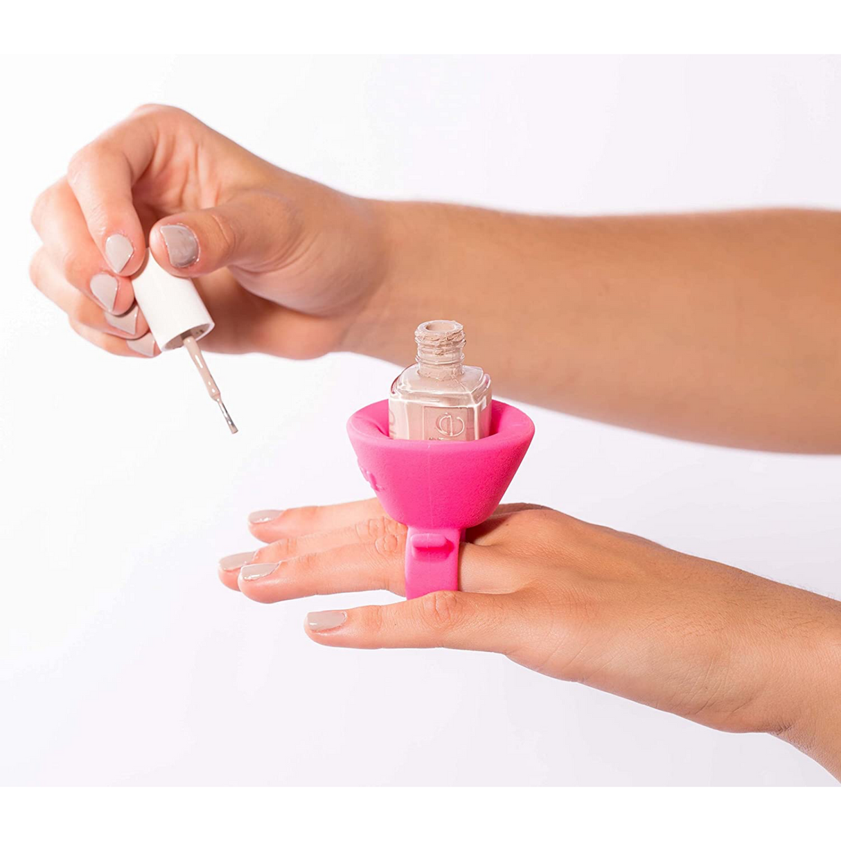 Tweexy Nail Polish Bottle Holder Washable Wearable Ring Silicone - Bonbon Pink
