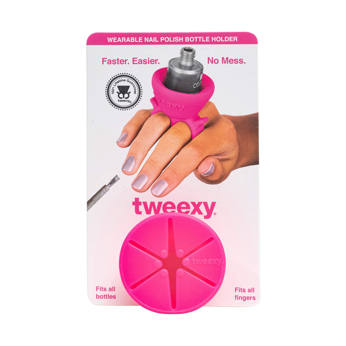 Tweexy Nail Polish Bottle Holder Washable Wearable Ring Silicone - Bonbon Pink