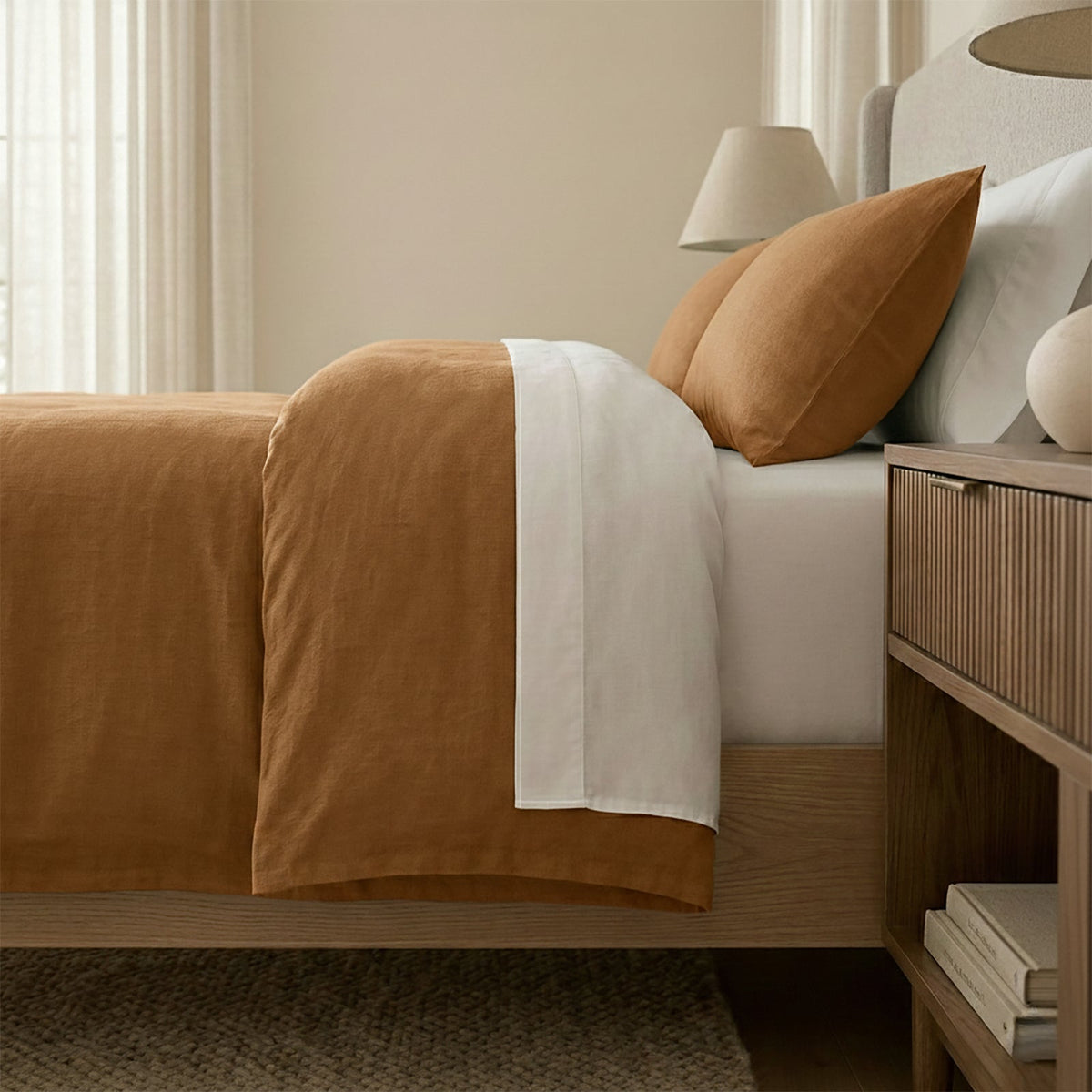 Renee Taylor Washed Linen Cotton Quilt Cover Set - Terracotta