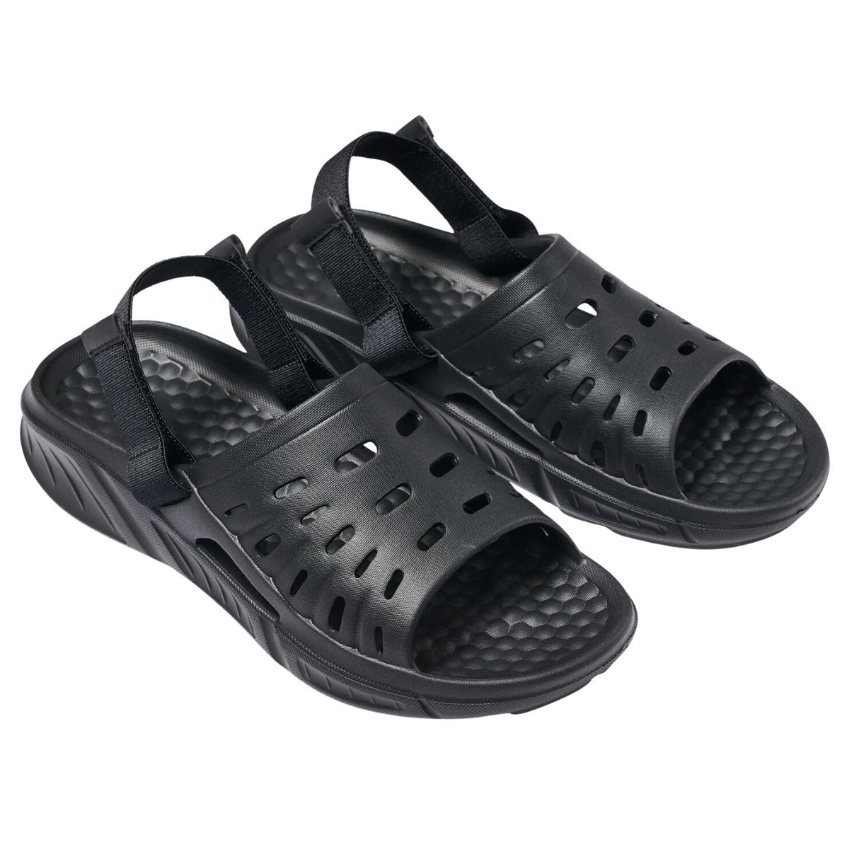 Joybees Adults Trekking Slide Lightweight Adjustable Strap Waterproof Comfort Sandal in Solid Coal