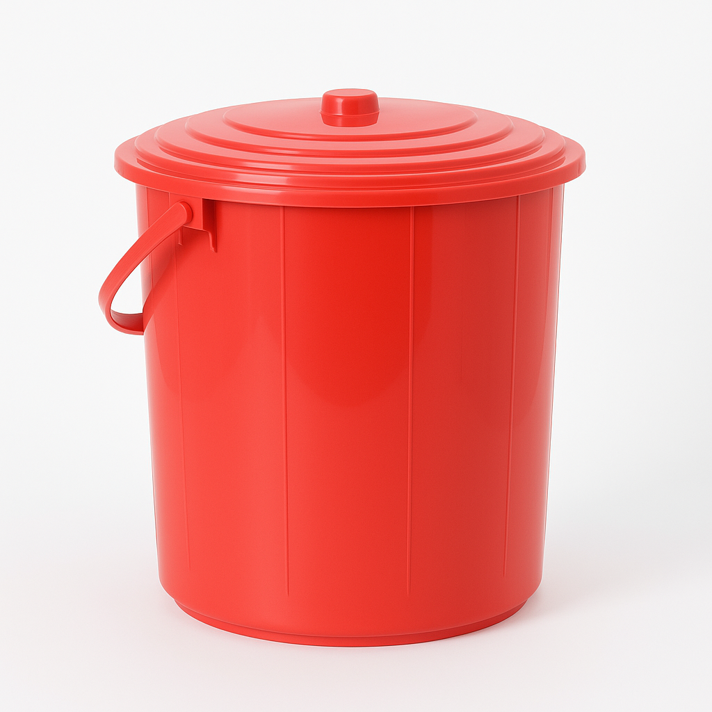 6x Plastic Buckets with Lid & Carry Handle 16L – Assorted Colours (30D x 28H cm)