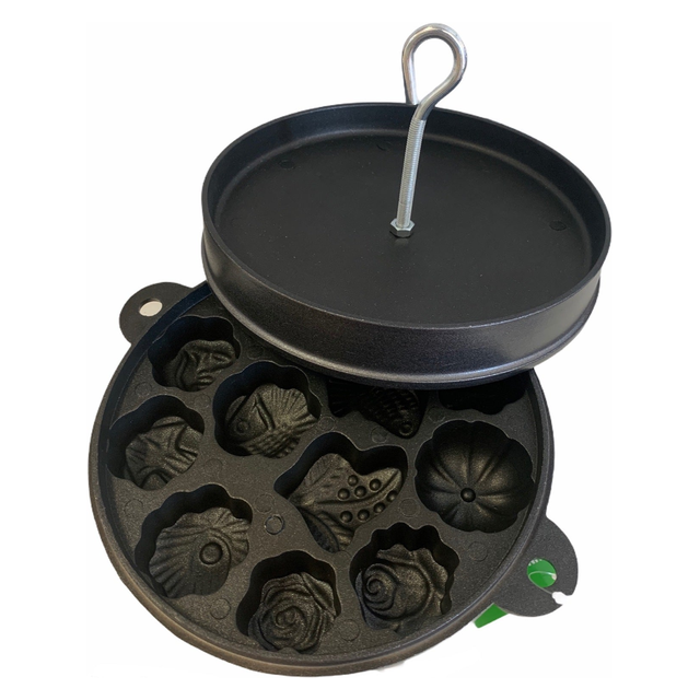 Malaysian Kuih Bahulu Cast Iron Pan - Decorative Cake Mould with Lid (Kue Bolu)