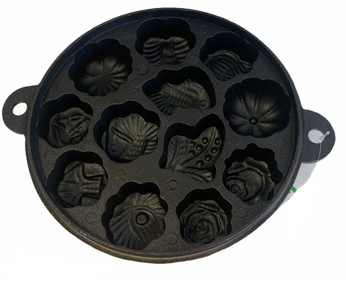 Malaysian Kuih Bahulu Cast Iron Pan - Decorative Cake Mould with Lid (Kue Bolu)