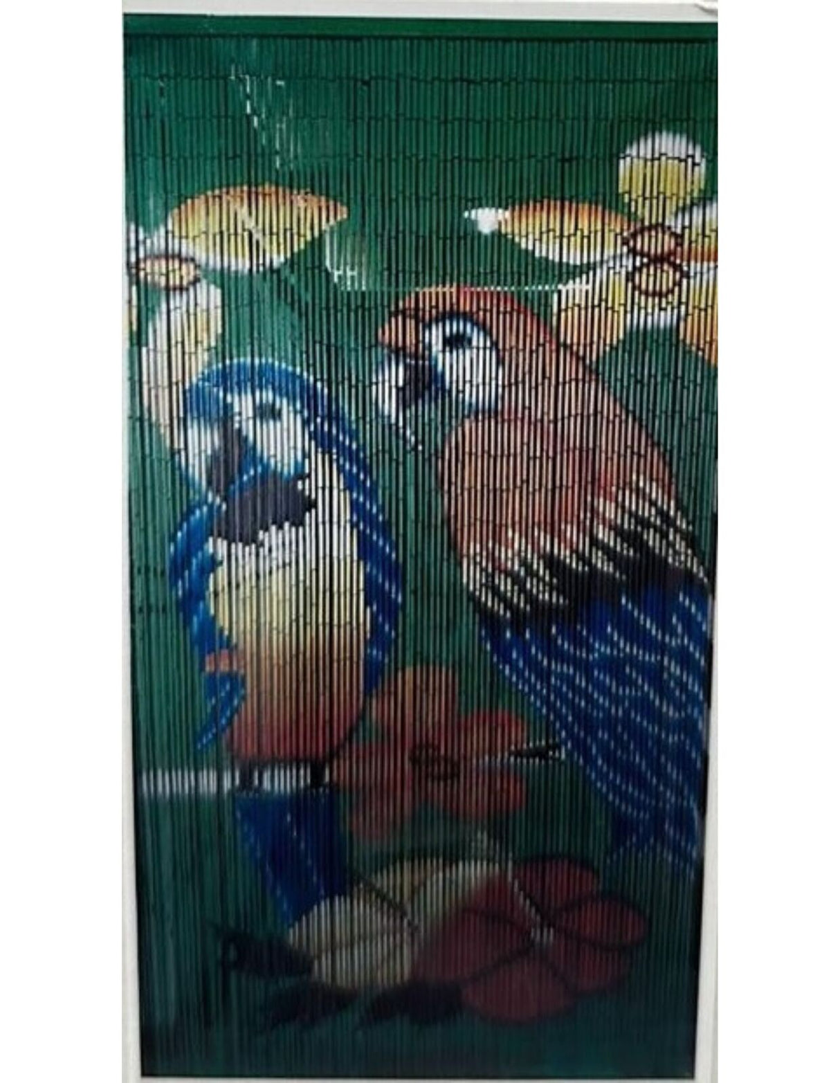 Deluxe Handmade Bamboo Door Curtain - Parrots/Birds (90x200cm Room Divider Strands/Wall Art)