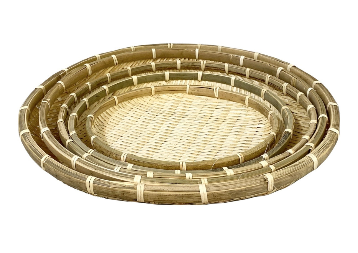 Round Bamboo Food Serving Tray Bowl Dishware Natural Wood - Set of 5
