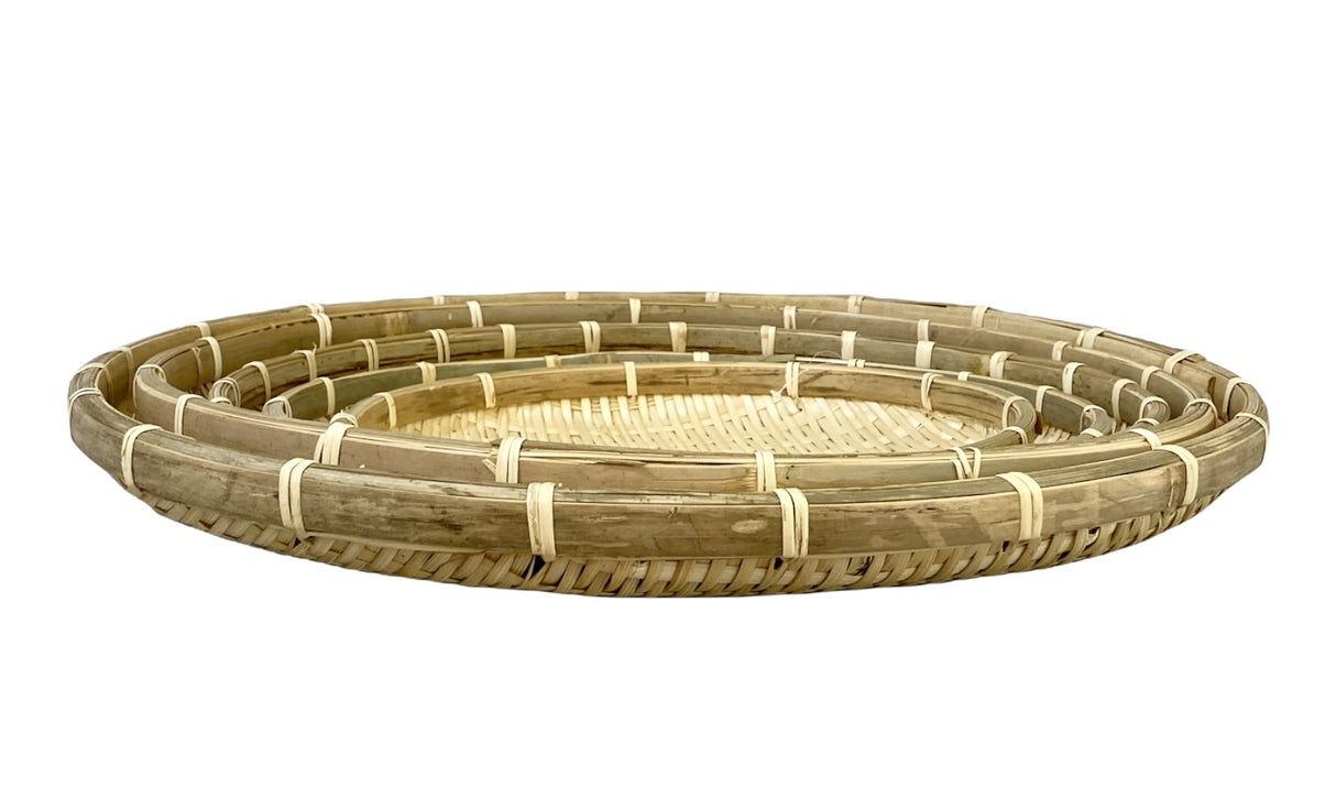 Round Bamboo Food Serving Tray Bowl Dishware Natural Wood - Set of 5