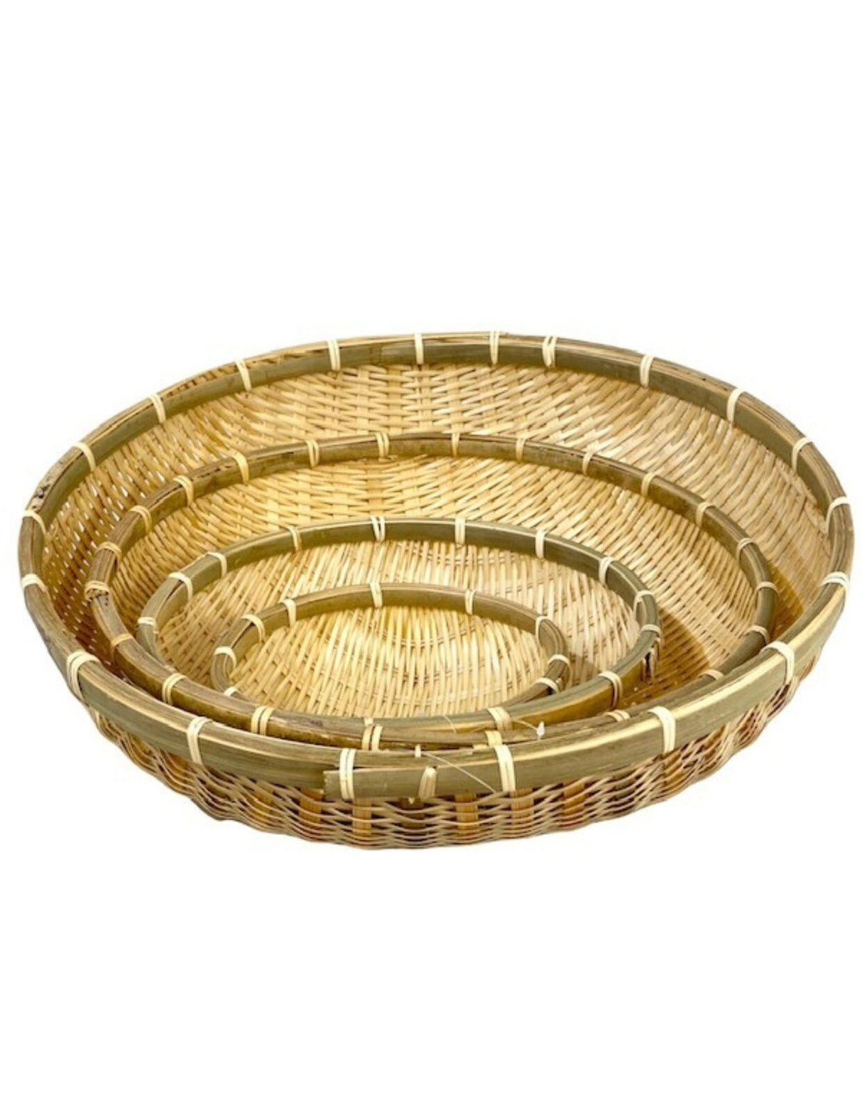 Set of 4 Round Bamboo Serving Bowls - Natural Wood Food Trays