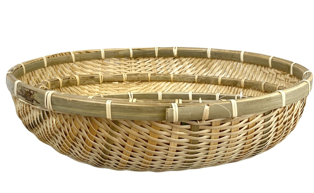 Set of 4 Round Bamboo Serving Bowls - Natural Wood Food Trays