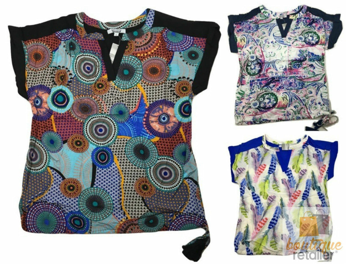 Womens Viscose Summer Gypsy Top Bohemian T Shirt Harem Tee Short Sleeve Blouse - Pastel Feather Blue