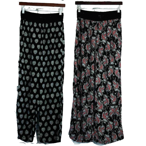 Womens Crotchet Waist Yoga Harem Pants Palazzo Lounge Ladies Trousers Yoga Loose - Paisley Daisy (Black/White/Red)