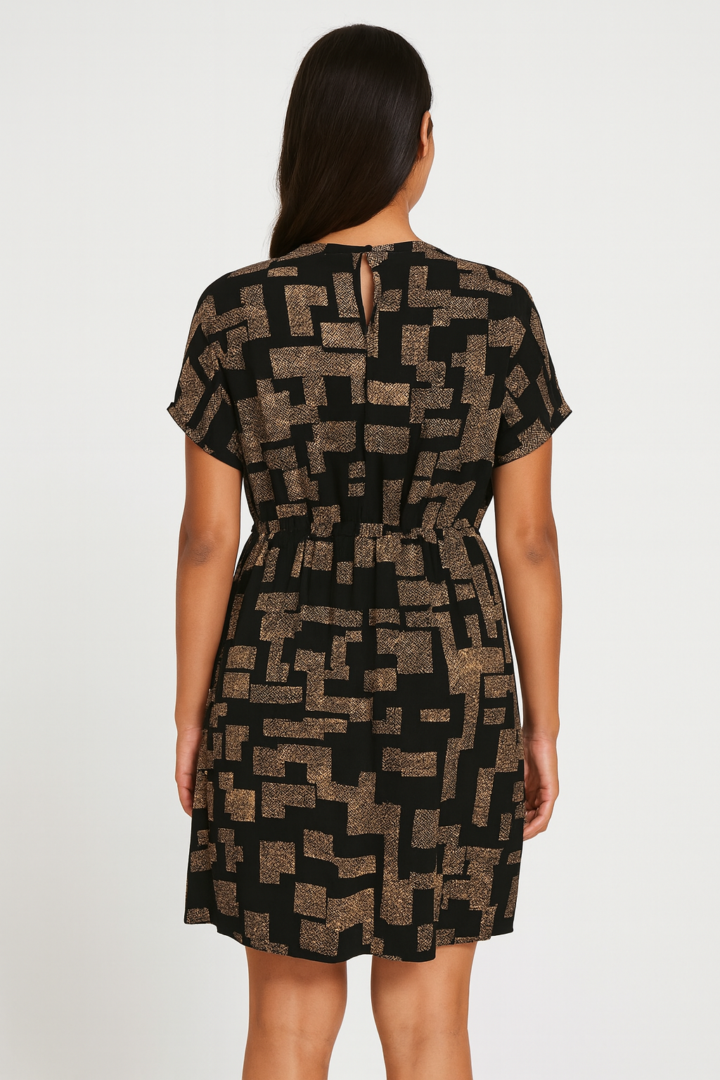 Womens Viscose Above Knee Summer Dress w/ Neck Cut Out Detail in Amayah Black