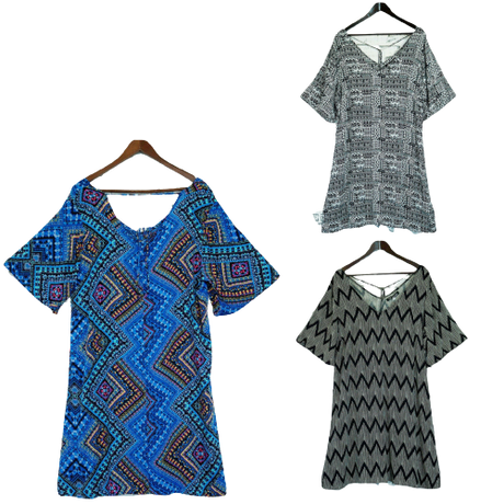 Plus size V-Neck Printed Open Hem Dress  Sleeve King Tall Bohemian