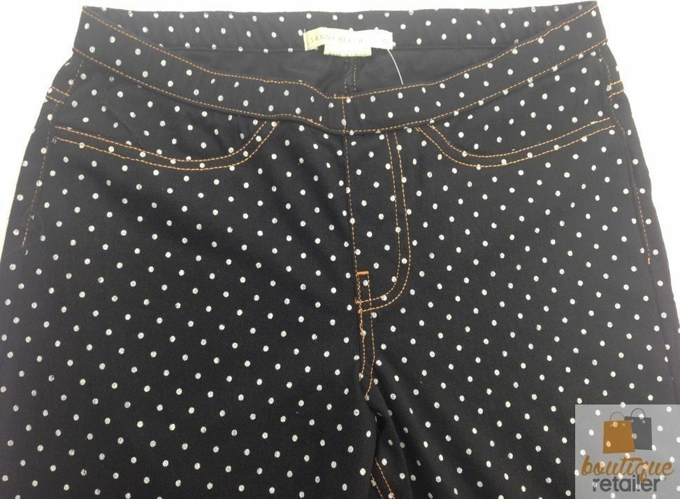 Womens JEGGINGS Full Length Ladies Skinny Pants Stretchy Leggings Slim - Black with White Polka Dots