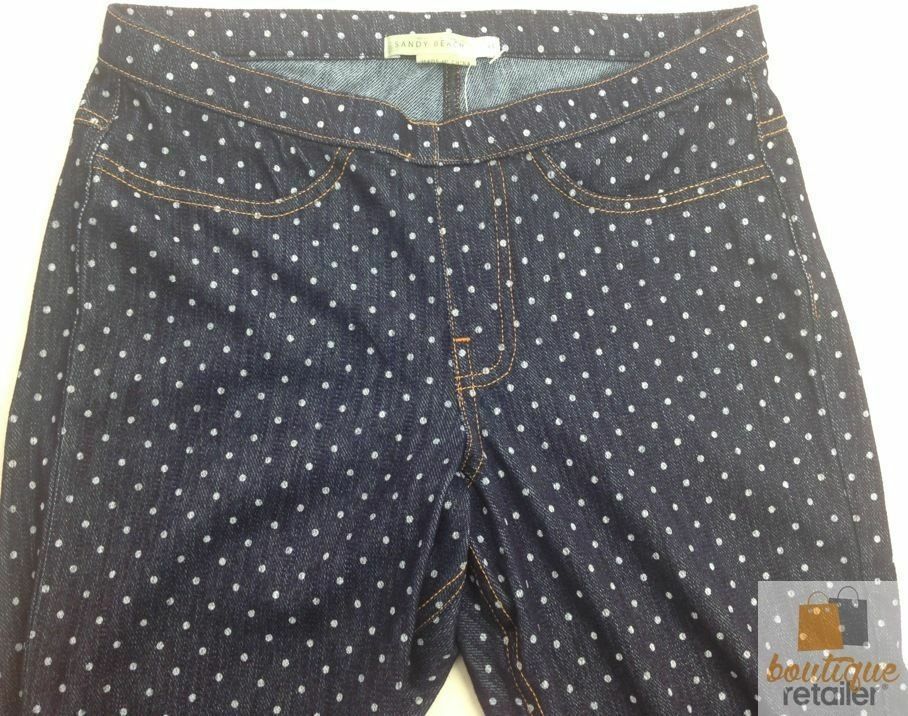 Womens JEGGINGS Full Length Ladies Skinny Pants Stretchy Leggings Slim - Denim Blue with White Polka Dots