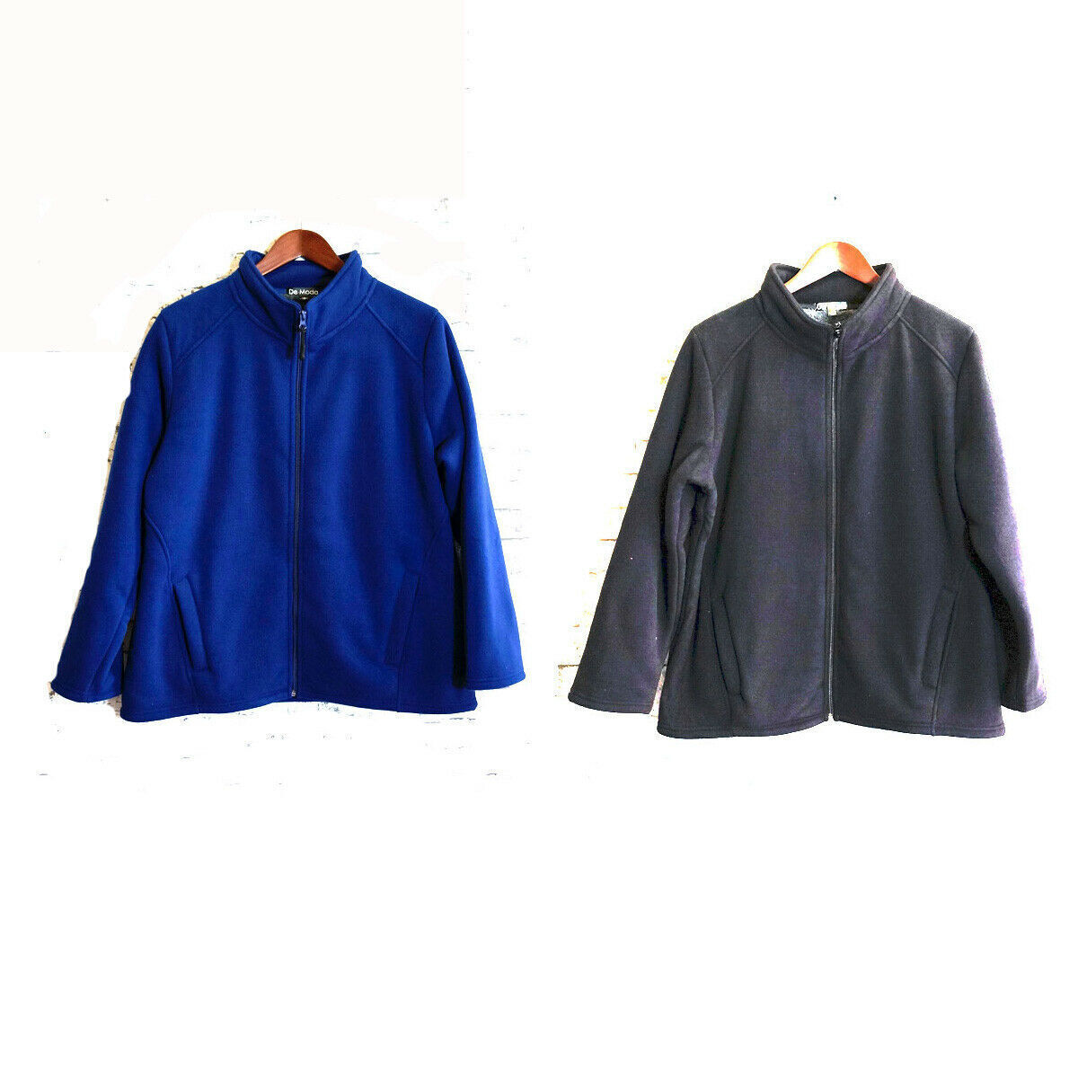 Womens Plus Size Sherpa Fur Lined Zip Jacket Polar Fleece Warm Winter Thermal - Blue