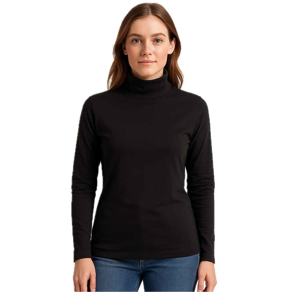 Ladies SKIVVY Womens Long Sleeve Plain Top Warm Turtleneck Cotton High Neck in Black