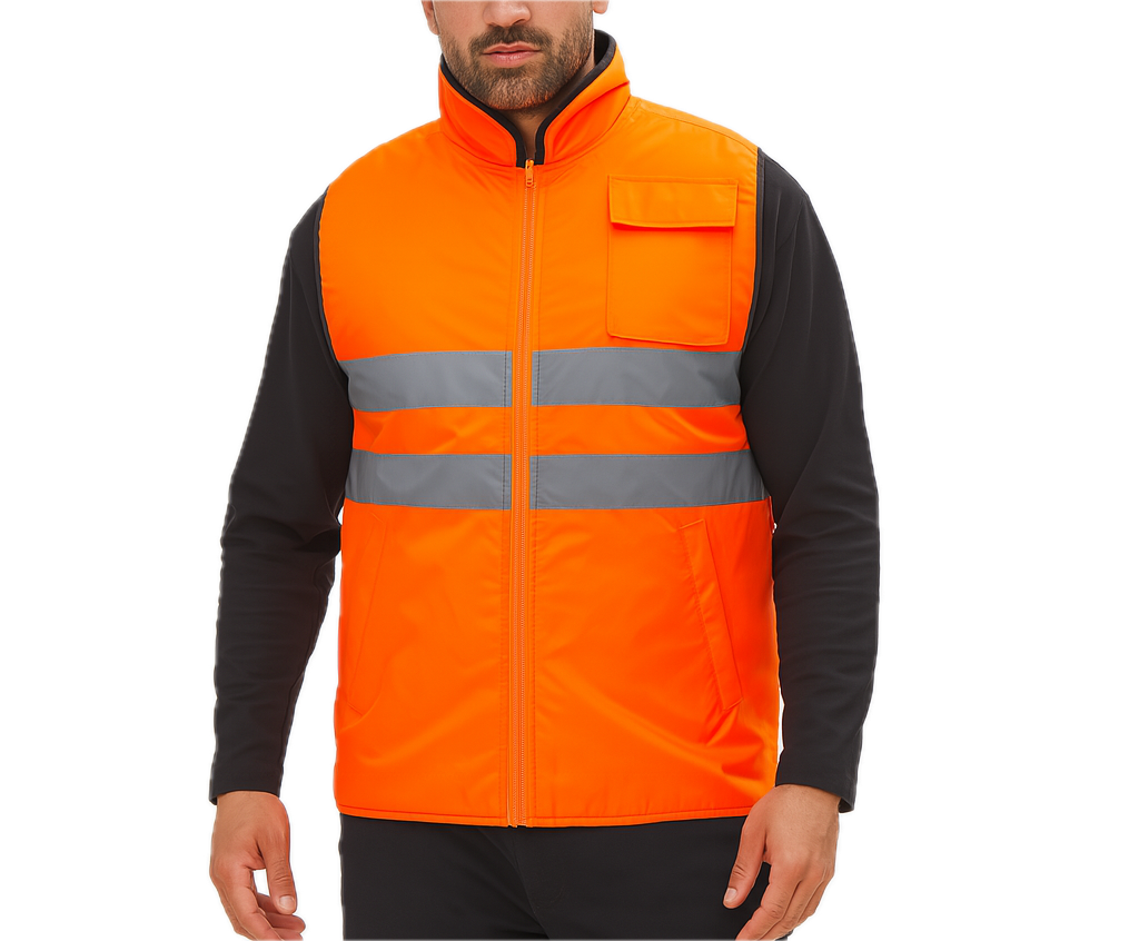 Mens Reversible High Visibility Zip Thru Vest Workwear Jacket in Fluro Orange