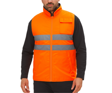 Mens Reversible High Visibility Zip Thru Vest Workwear Jacket in Fluro Orange