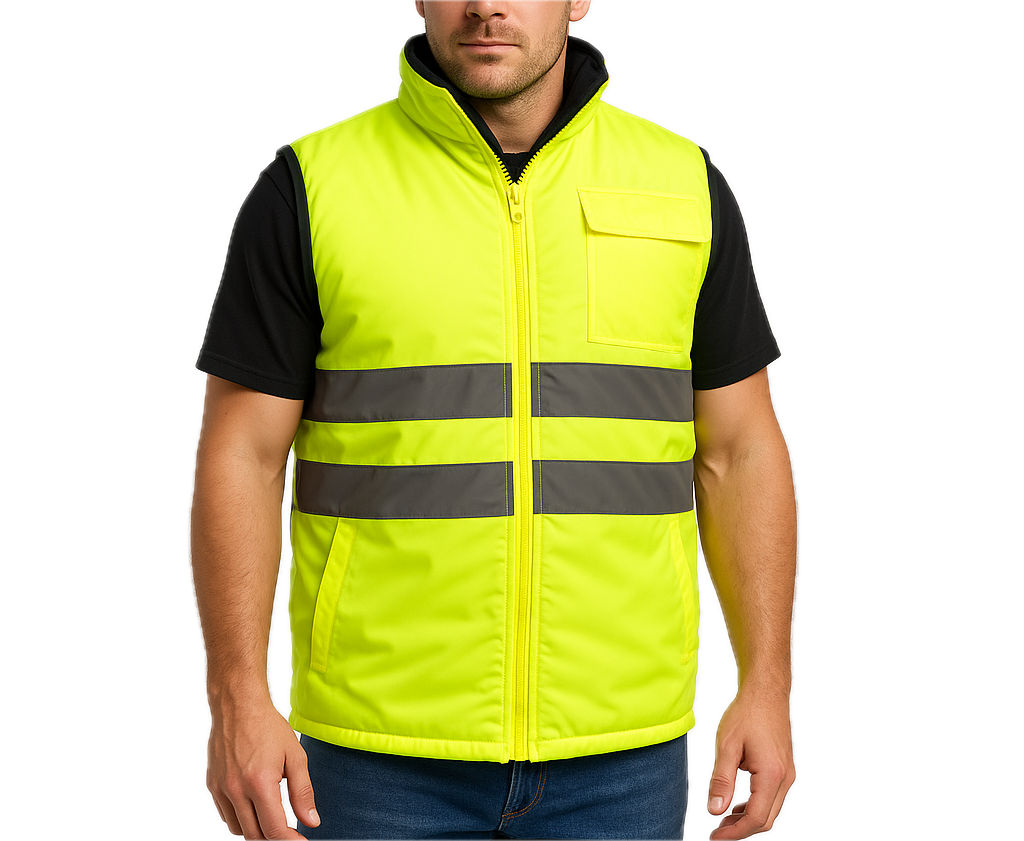 Mens Reversible High Visibility Zip Thru Vest Workwear Jacket in Fluro Yellow