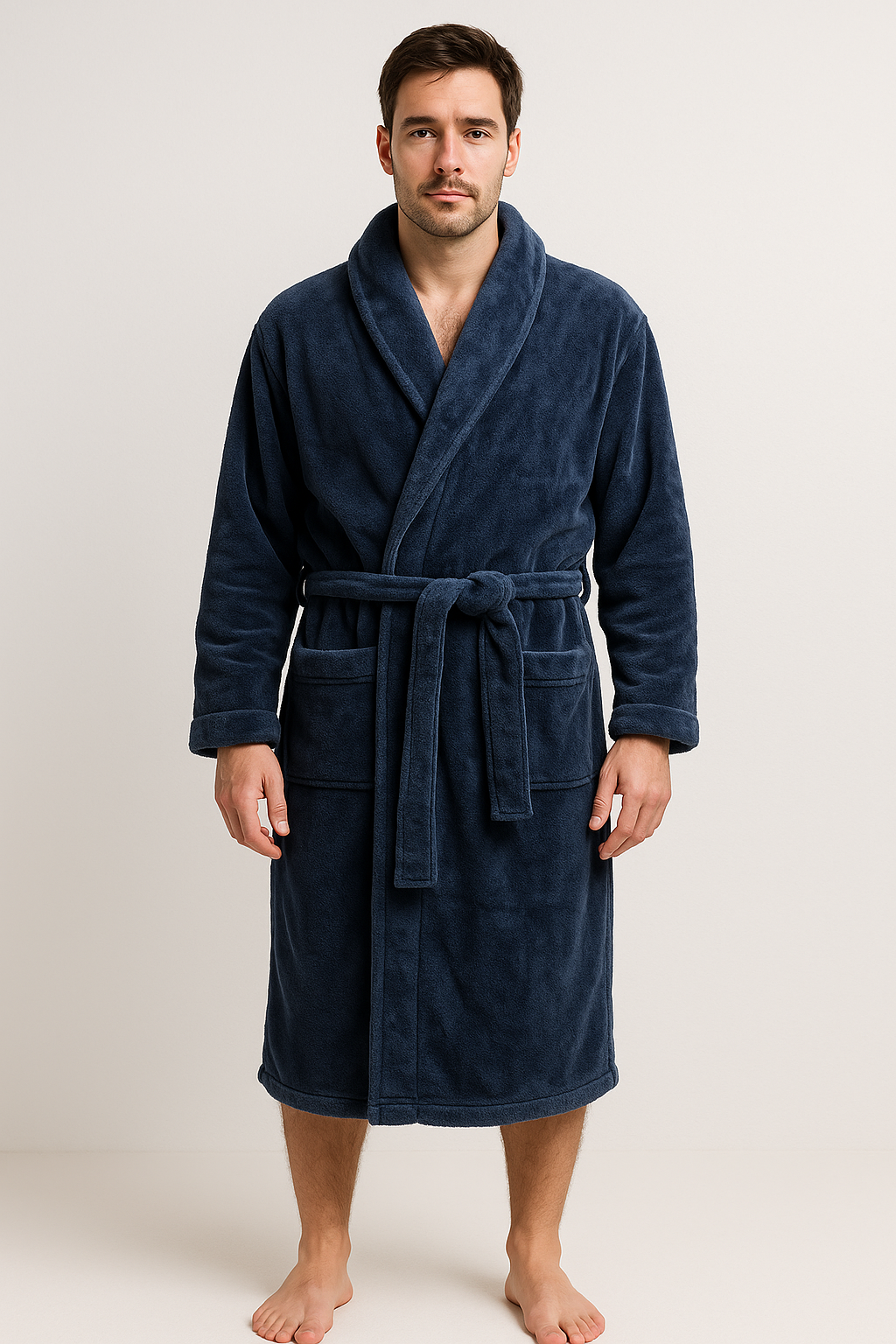 Mens Soft Coral Fleece Dressing Gown Bath Robe Warm Winter in Blue