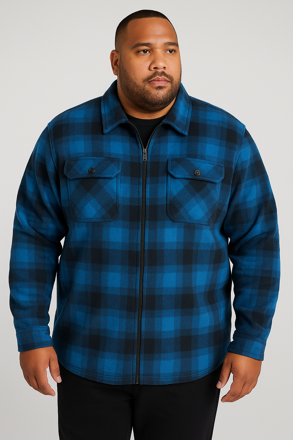 Mens King Plus Size Zip Thru Polar Fleece Shirt Jacket in Navy/Black - 6XL