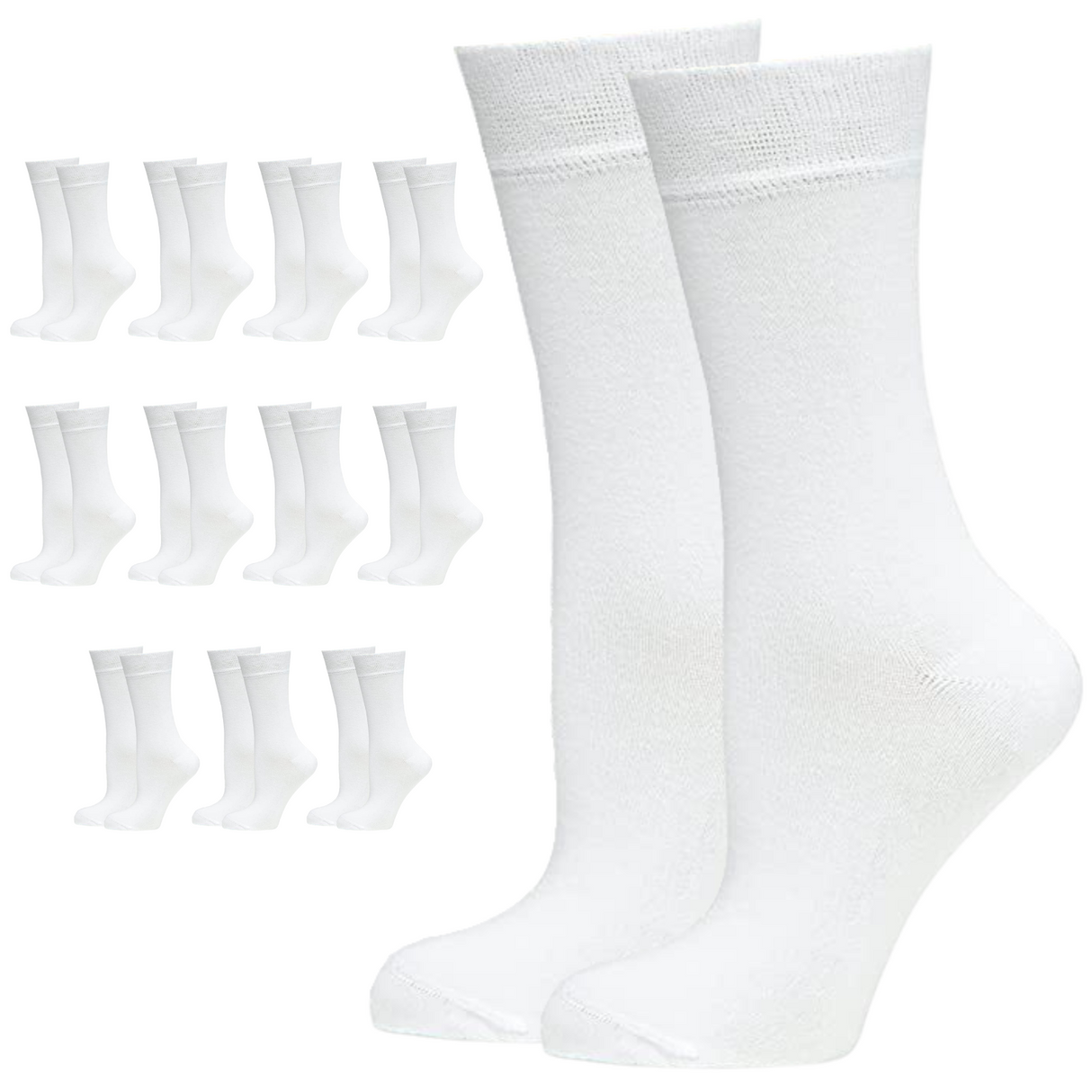 12 Pairs Crew Bamboo Socks Bulk Pack - White (Unisex Eco Natural Business Work Socks)