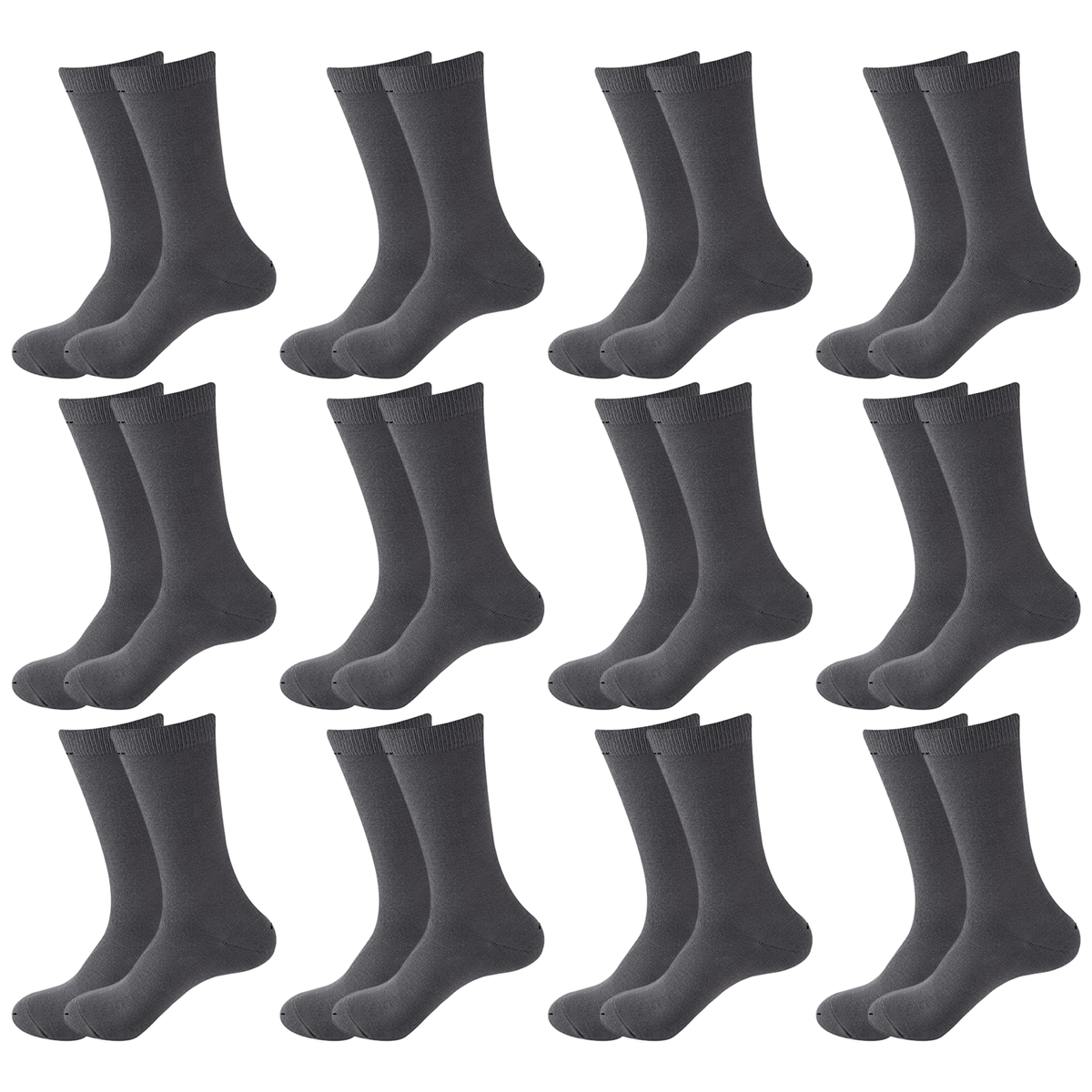 12 Pair Crew Bamboo Socks Bulk Pack - Charcoal (Unisex Eco Natural Business Work Socks)