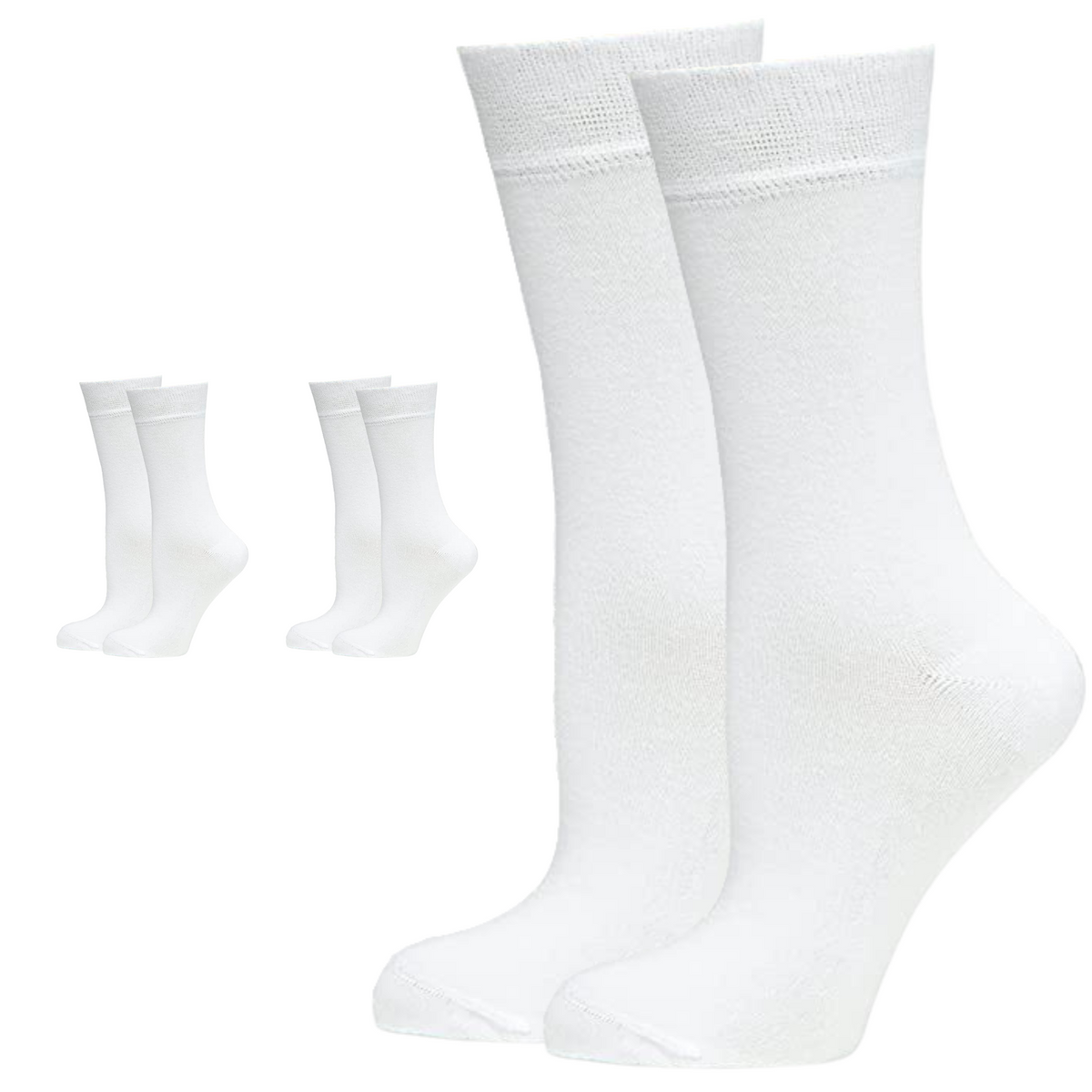 3 Pairs Crew Bamboo Socks - White (Unisex Eco Natural Business Work Socks)