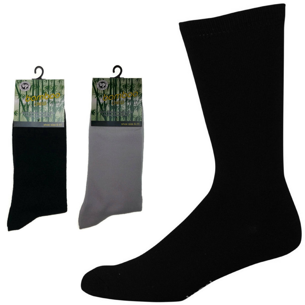 6 Pairs BAMBOO SOCKS Crew Natural Eco Healthy Enviro Unisex Work Business BULK - Black