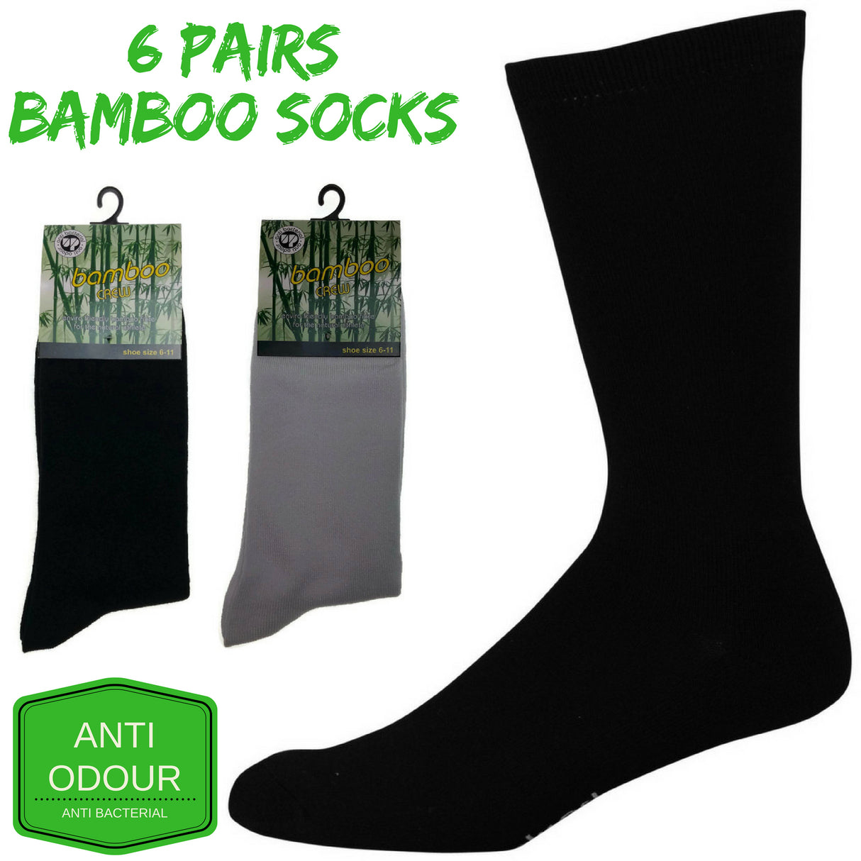 6 Pairs BAMBOO SOCKS Crew Natural Eco Healthy Enviro Unisex Work Business BULK - White