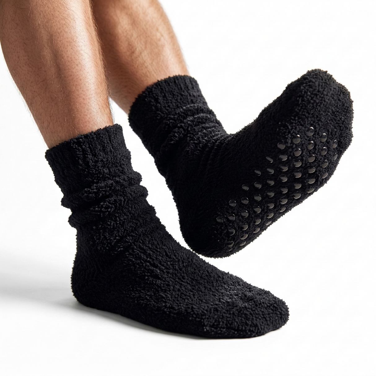 1 Pair Mens Thick Non-Slip Bed Socks - Plain Warm Winter Thermal Socks