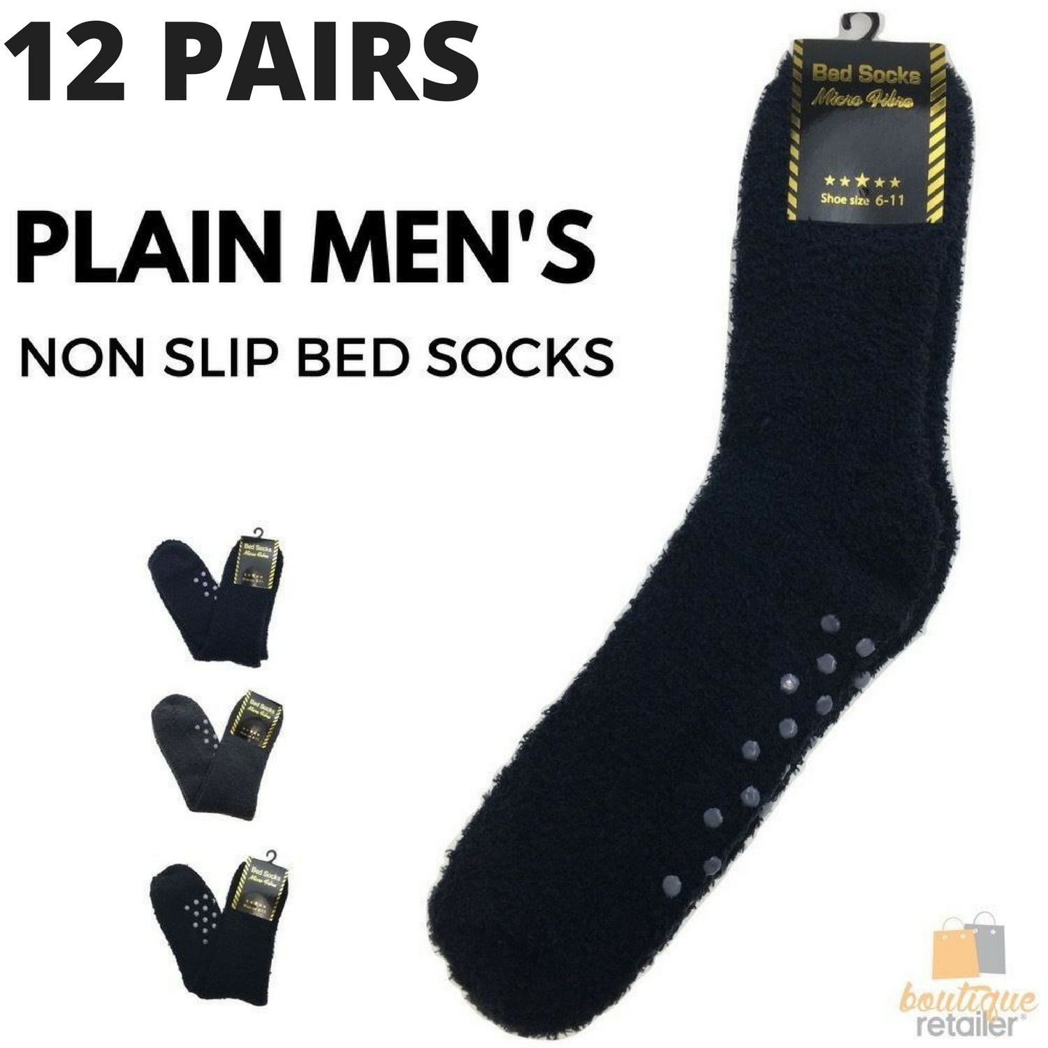 12 Pairs Mens Non Slip Fur Warm Winter Bed Socks Plain Thermal Warm