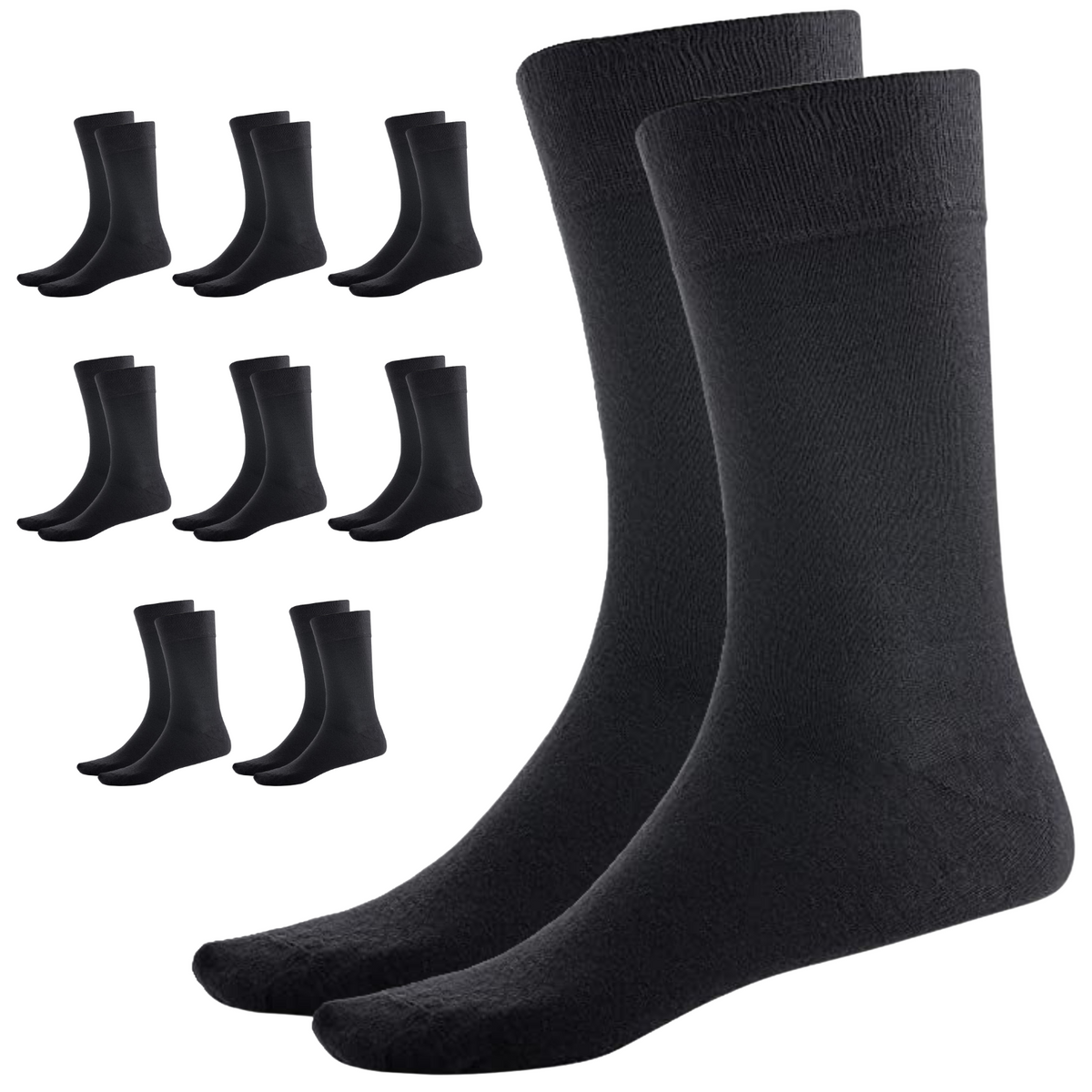 9 Pairs Crew Bamboo Socks Bulk Pack - Black (Unisex Eco Natural Business Work Socks)