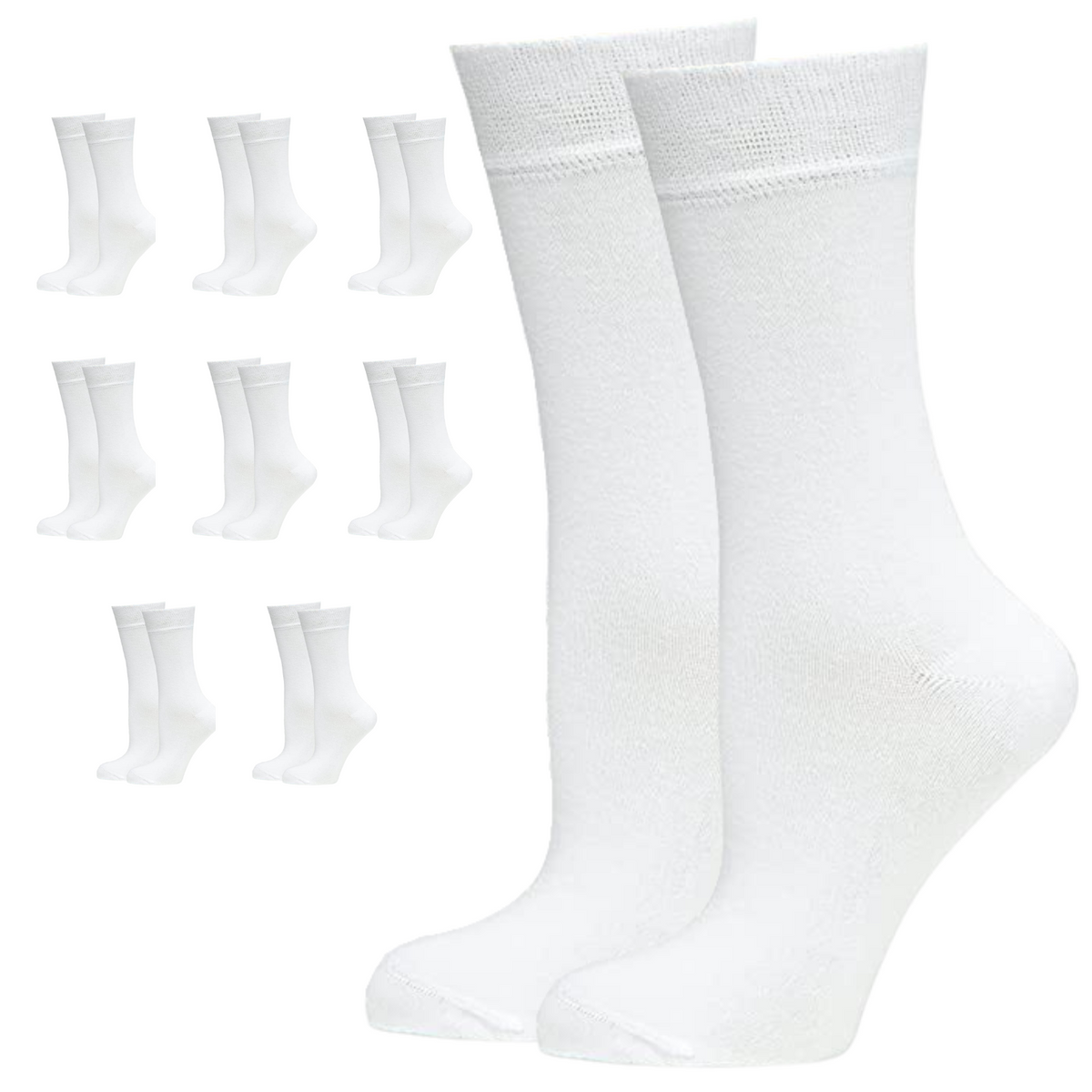 9 Pairs Crew Bamboo Socks Bulk Pack - White (Unisex Eco Natural Business Work Socks)