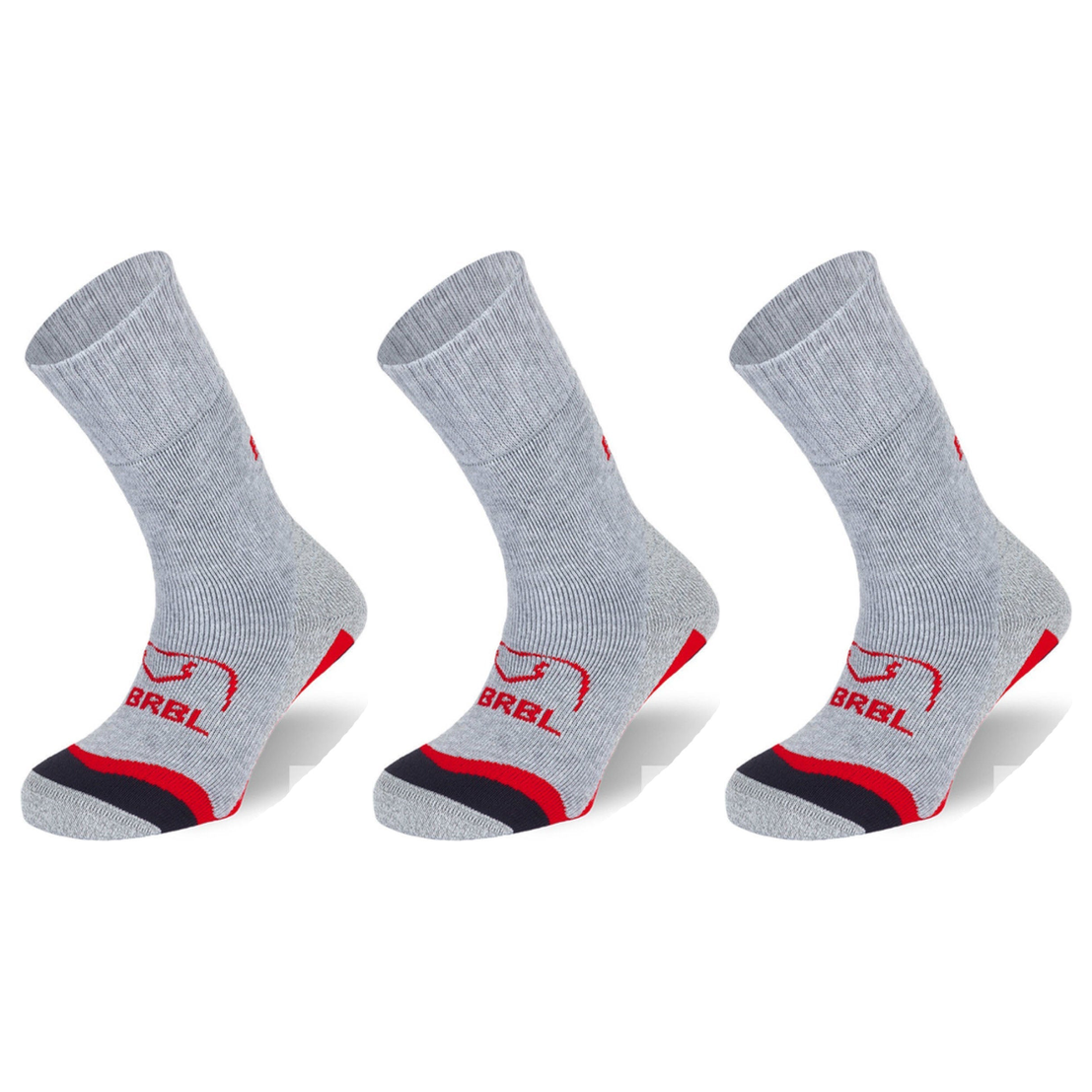 3x BRBL Urso Ski Socks Pack - Light Grey/Red - S (Trekking/Hiking Socks Made in Italy)