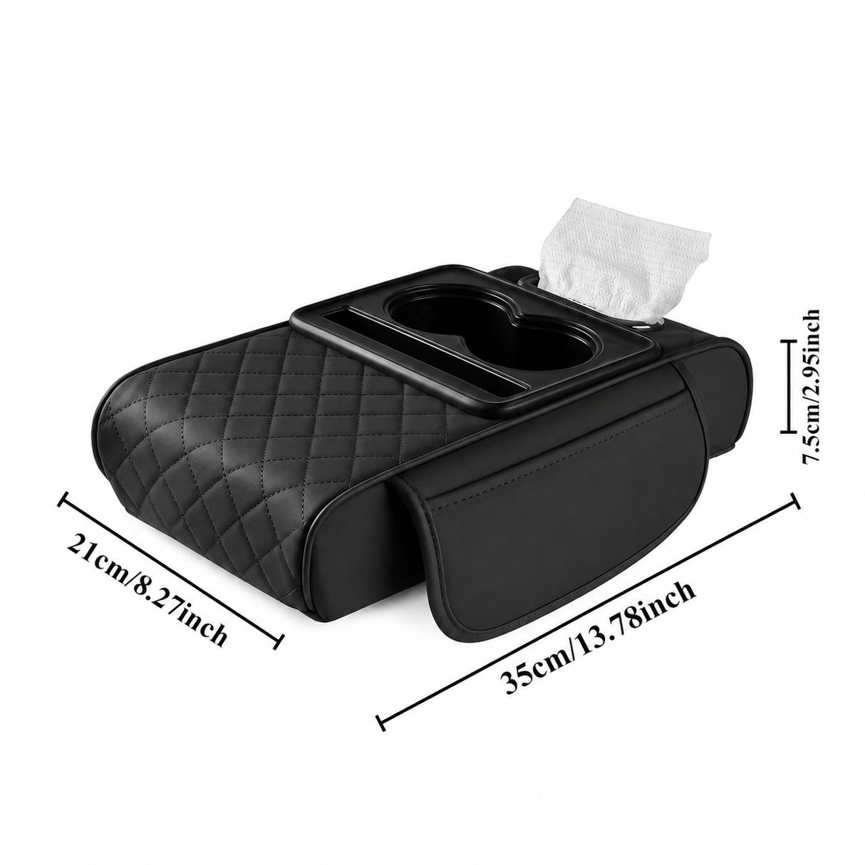 Car Centre Console Armrest w/ Organiser Auto Multipurpose Storage Cup Holder in Black
