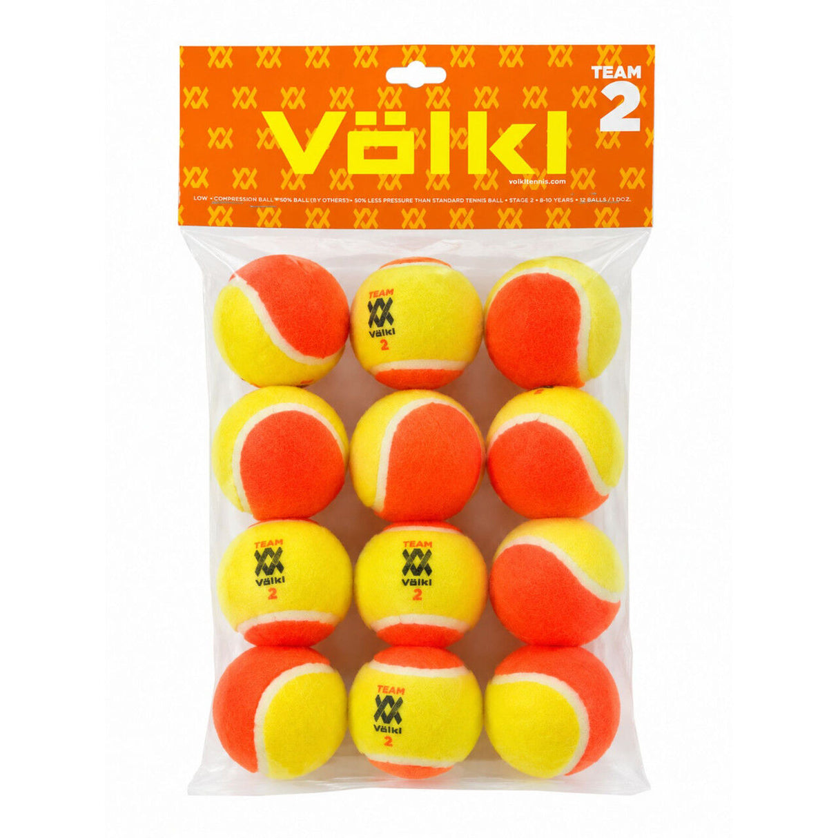 12x Volkl Team 2 Orange Tennis Balls - Low Compression Training for Beginners