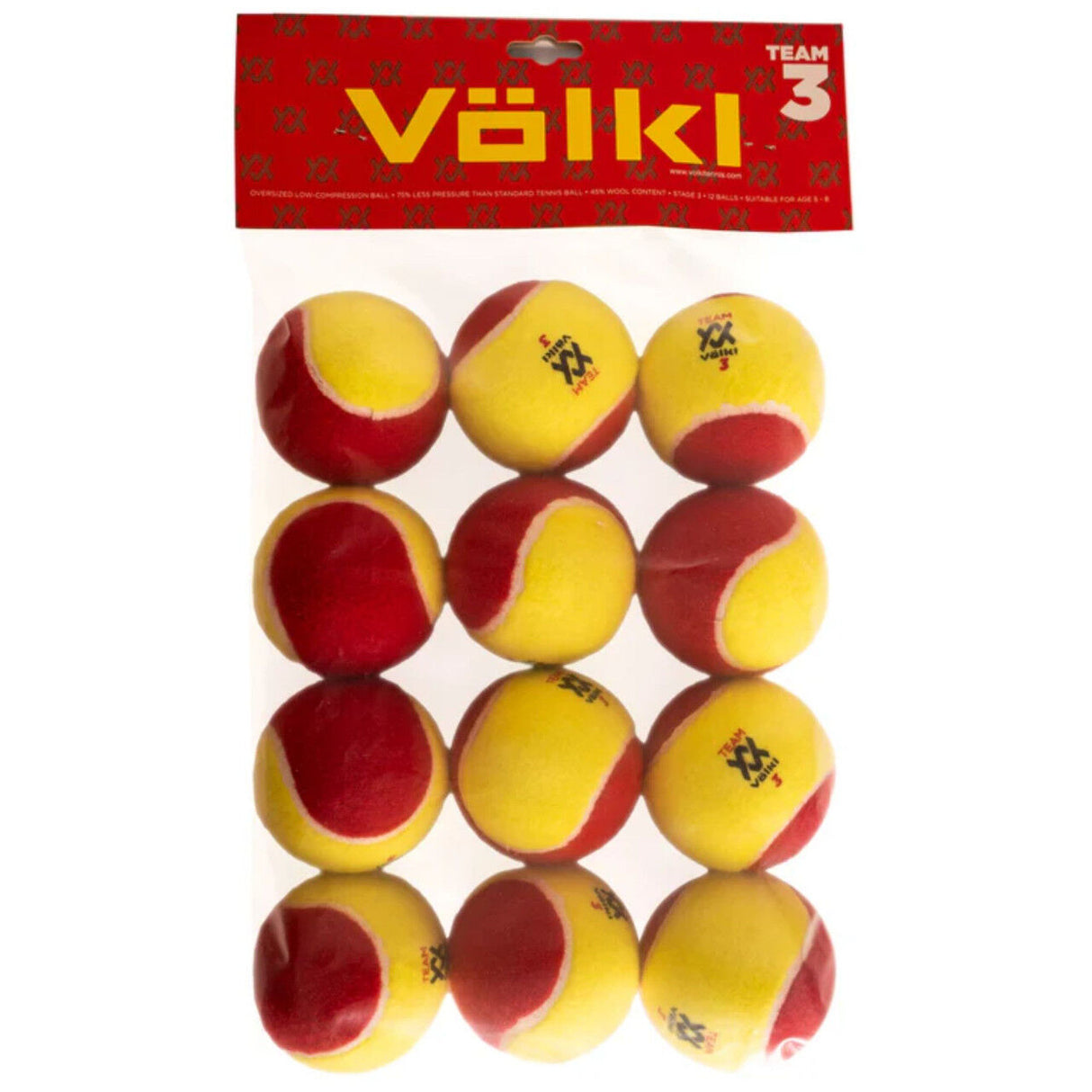 12x Volkl Team 3 Red Tennis Balls - Low Compression Training for Beginners