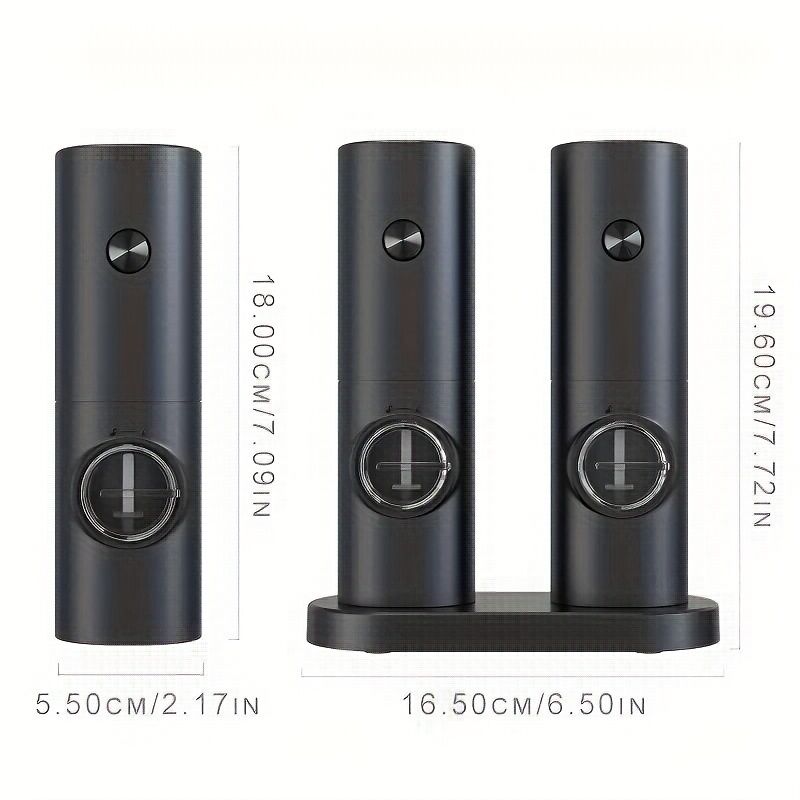 Electric Salt & Pepper Grinder Set – Adjustable Coarseness, LED Light & One-Touch Control (Black)